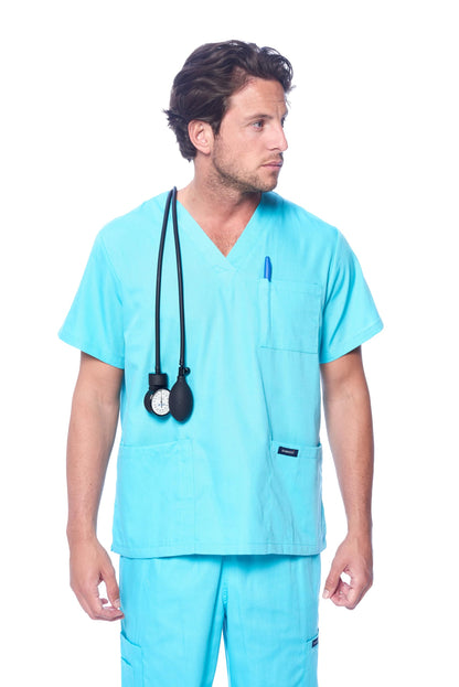 Dagacci Medical Uniform® Men's V-Neck Cargo Scrubs | Cotton Blend, Matching Top and Cargo Pants Set, 8 Pockets, Elastic Drawcord Waistband, for Men in Healthcare
