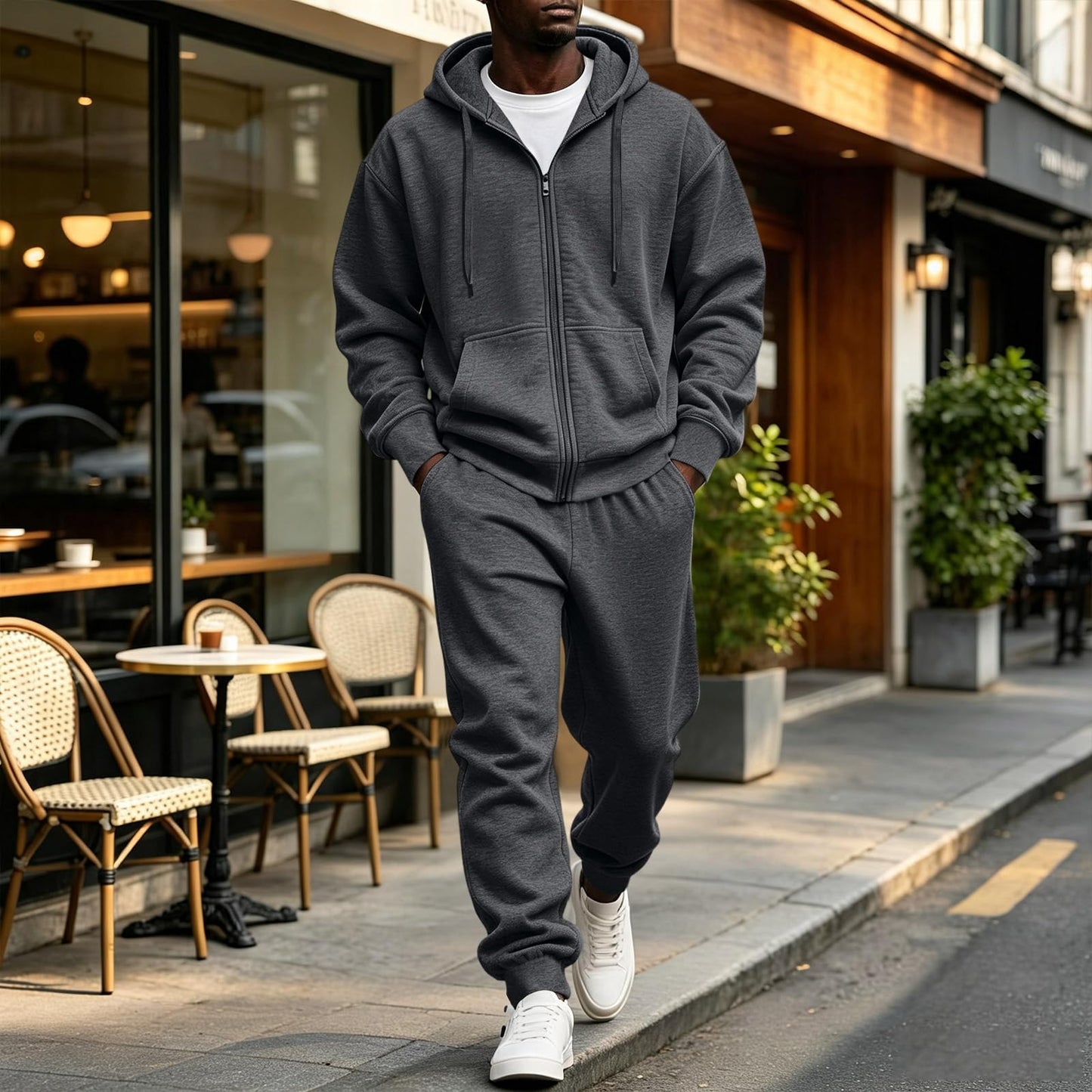 Jogger Sweatpants Matching Outfit For Men 2 Piece Sweat Suits Full Zip Up Hooded Tracksuit Soft Fleece Set