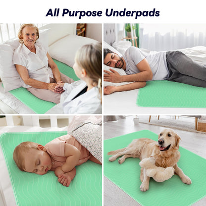 4 Pack 24” x 24” Extra Heavy Absorbency Washable Underpads, Waterproof Nursing Pads Incontinence Bed Pads, Reusable Washable Pee Pads for Dogs, Diaper Changing & Adults, Washable Puppy Pads