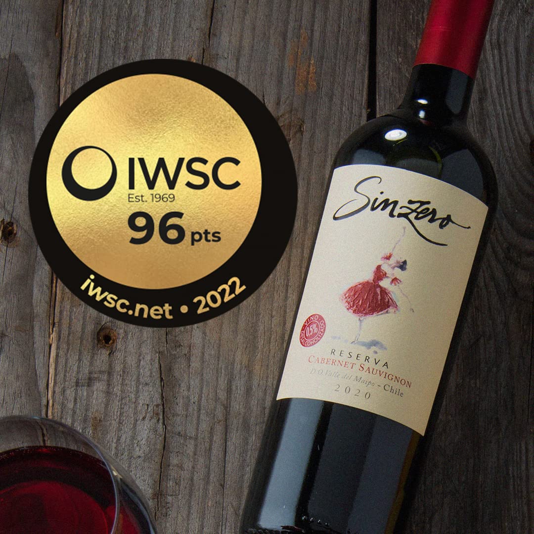 SINZERO - Cabernet Sauvignon - 750 ml 6 Pack - Non-alcoholic red wine - Aged in French oak for smooth rich flavor - Low calories, vegan friendly - Made in Chile