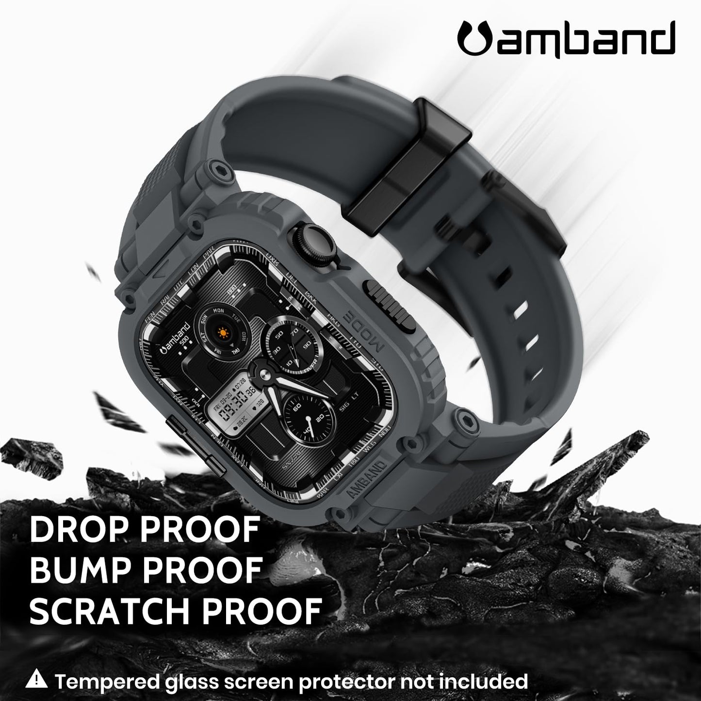 amBand Bands Compatible with Apple Watch 9/8/7 45mm, M1 Sport Series Rugged Case Protective Cover for iWatch 6/SE (3/2/1)/5/4/3 44mm Men Green