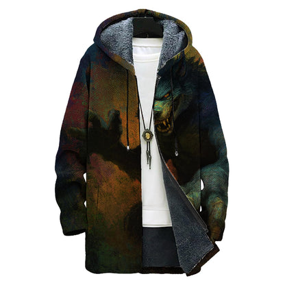 domirica Mens Hooded Cardigan Japanese Art Zip Up Long Sleeve Sweater Hoodie Dragon Print Coat with Pockets