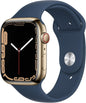 Apple Watch Series 7 (GPS + Cellular, 45MM) - Gold Stainless Steel Case with Abyss Blue Sport Band (Renewed)