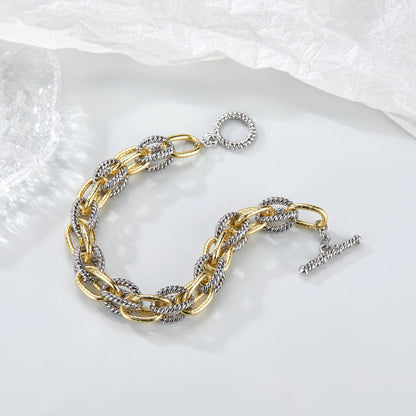 Mytys Chunky Chain Link Bracelet Two-Tone Mixed Metal Textured Toggle Clasp Statement Bangle Bracelet Jewelry for Women Fashion