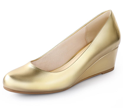 Ankis Black Nude Silver Gold Wedges for Women, Low Heel Women's Wedge Comfortable Closed Toe Women Pumps Dress Shoes -2Inch