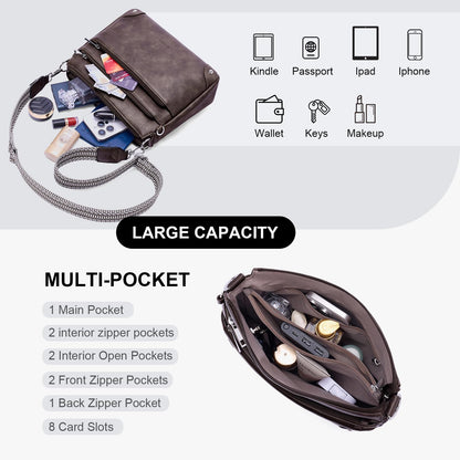 Crossbody Bags for Women Rfid Travel Crossbody Purses Leather Handbags Medium Shoulder bag with Adjustable Strap