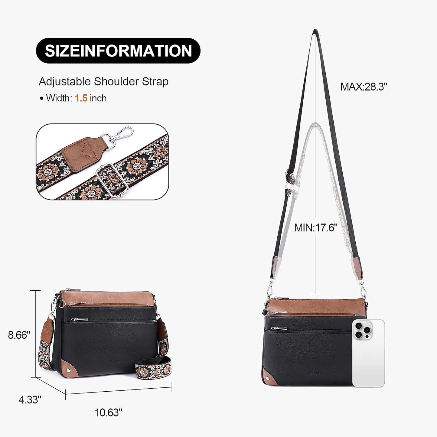Crossbody Bags for Women Rfid Travel Crossbody Purses Leather Handbags Medium Shoulder bag with Adjustable Strap