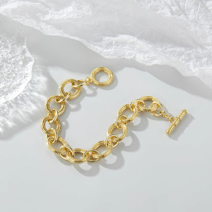 Mytys Chunky Chain Link Bracelet Two-Tone Mixed Metal Textured Toggle Clasp Statement Bangle Bracelet Jewelry for Women Fashion