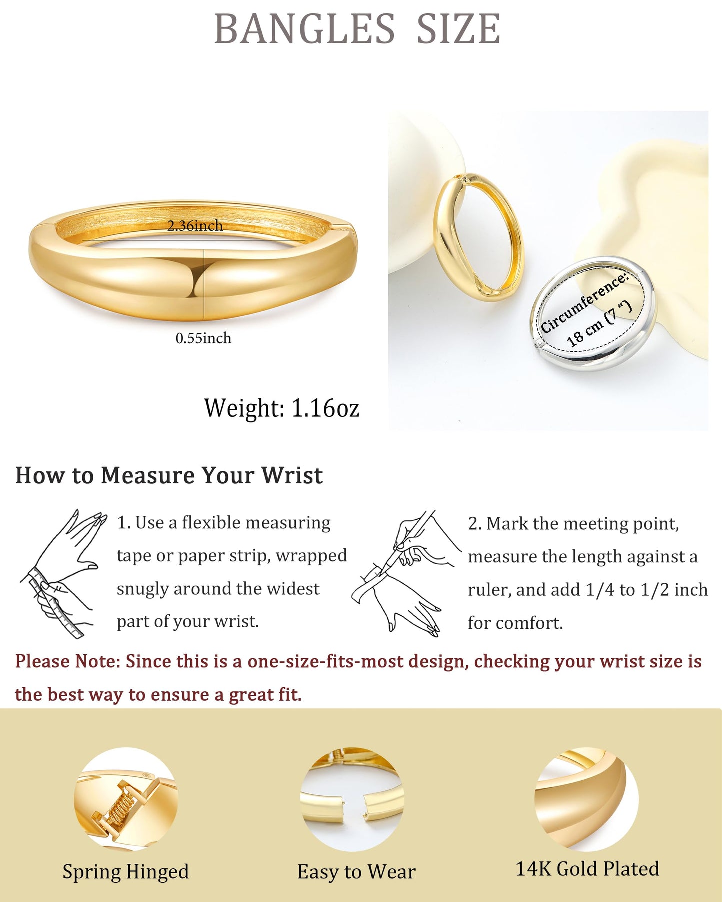 2pcs Gold Bangle Bracelets for Women, Trendy Hinged Cuff Open Wide Chunky Gold Bracelet Stack Arm Cuff Jewelry for Women