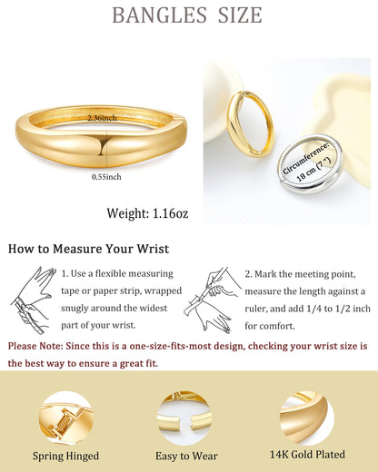 2pcs Gold Bangle Bracelets for Women, Trendy Hinged Cuff Open Wide Chunky Gold Bracelet Stack Arm Cuff Jewelry for Women