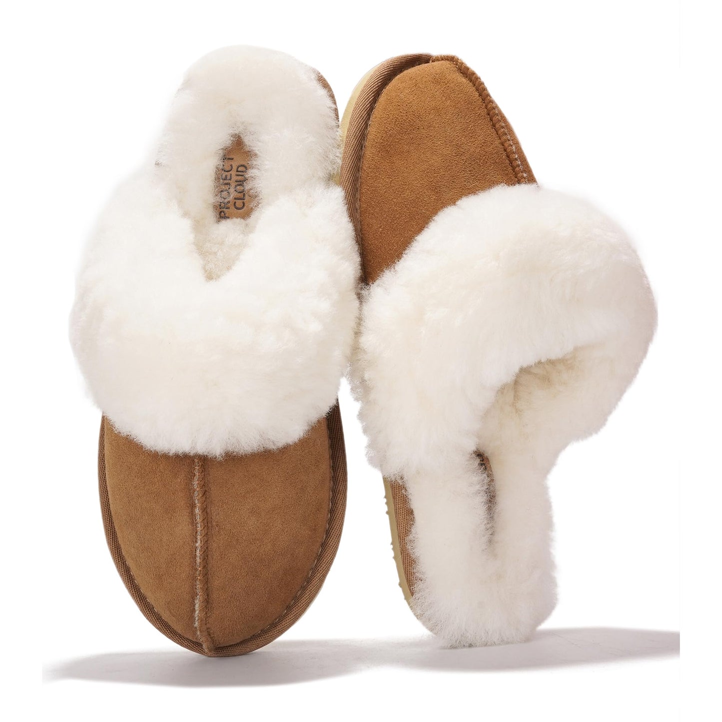 Project Cloud Genuine Leather Slippers for Women with Genuine Fur Lining, Non-Slip Indoor/Outdoor Clog Mule Slippers, Memory Foam Insole