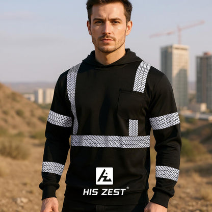 High Visibility Hoodies for Men,Safety Reflective Long Sleeve ANSI Class 3 Hi Vis Construction Work Shirts with Hood