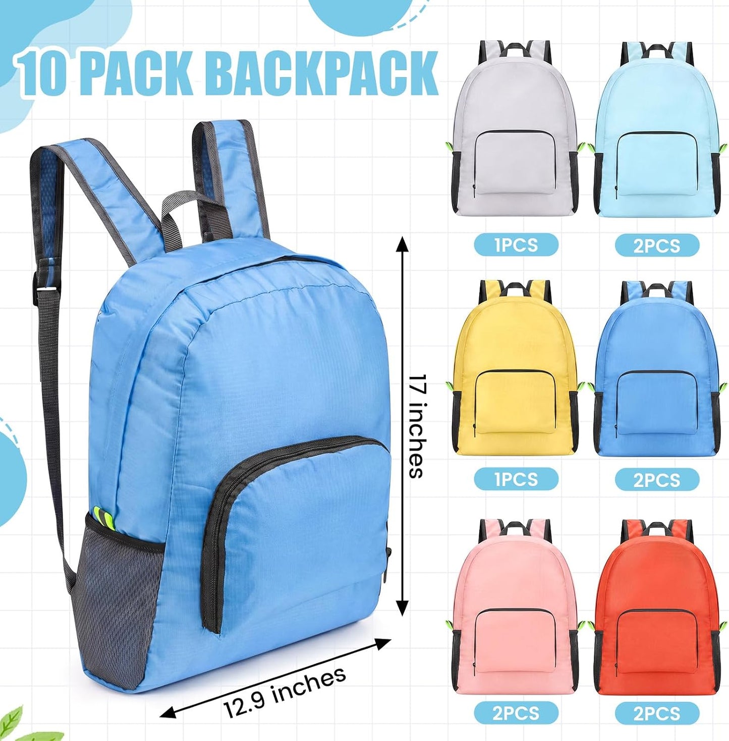 Jexine 10 Pcs Backpacks in Bulk 16.5 Inches Back Pack Basic Backpack for Adult Lightweight Outdoor Travel Book Bags(Sunny Pastel)