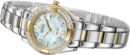 Citizen Women's Eco-Drive Dress Classic Diamond Watch in Two-Tone Stainless Steel, Mother of Pearl Dial (Model: EW1824-57D)