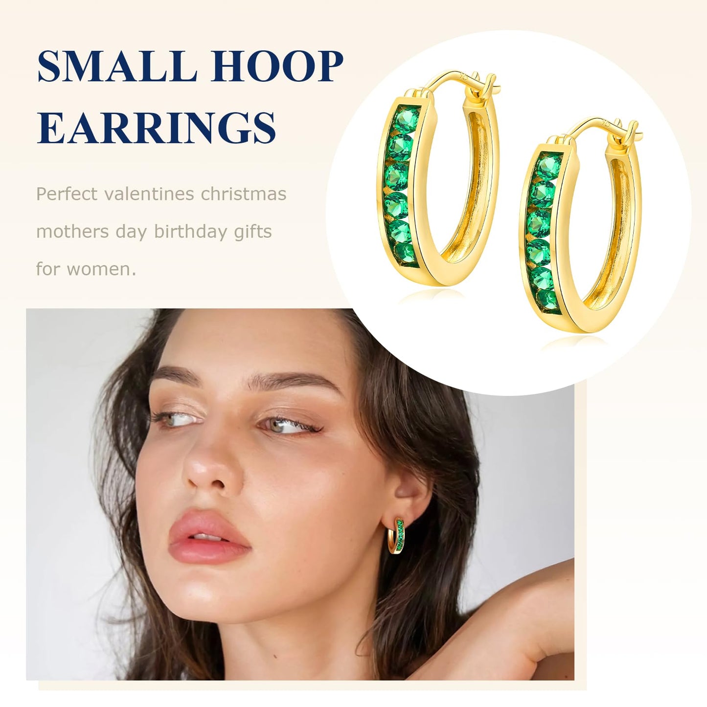 Channel Set Small Huggie Hoop Earrings Sterling Silver or 14K Gold Color,Lightweight Hypoallergenic CZ Diamond Chunky Hoop Earrings for Women
