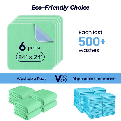 4 Pack 24” x 24” Extra Heavy Absorbency Washable Underpads, Waterproof Nursing Pads Incontinence Bed Pads, Reusable Washable Pee Pads for Dogs, Diaper Changing & Adults, Washable Puppy Pads