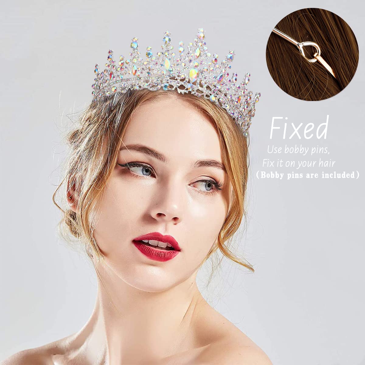 TOBATOBA Silver Wedding Crystal Tiaras and Crowns for Women, Bride Royal Queen Headband Princess Quinceanera Headpieces for Birthday Prom Pageant Party