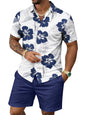 Yoimira Men's Summer Outfits 2 Piece Short Sets Hawaiian Floral Button Down Shirt and Shorts Vacation Beach Cruise Set