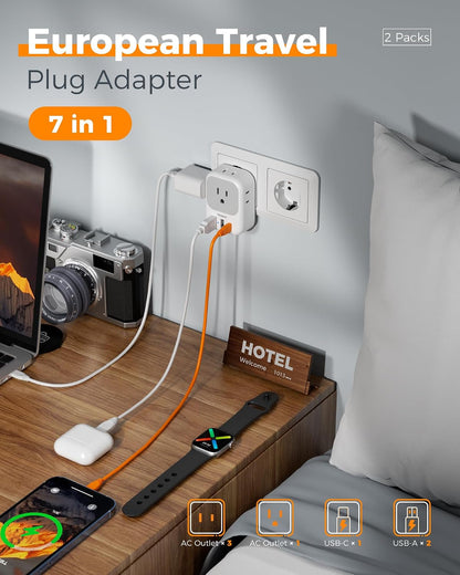 TESSAN 2 Pack European Travel Plug Adapter, Europe Power Converter