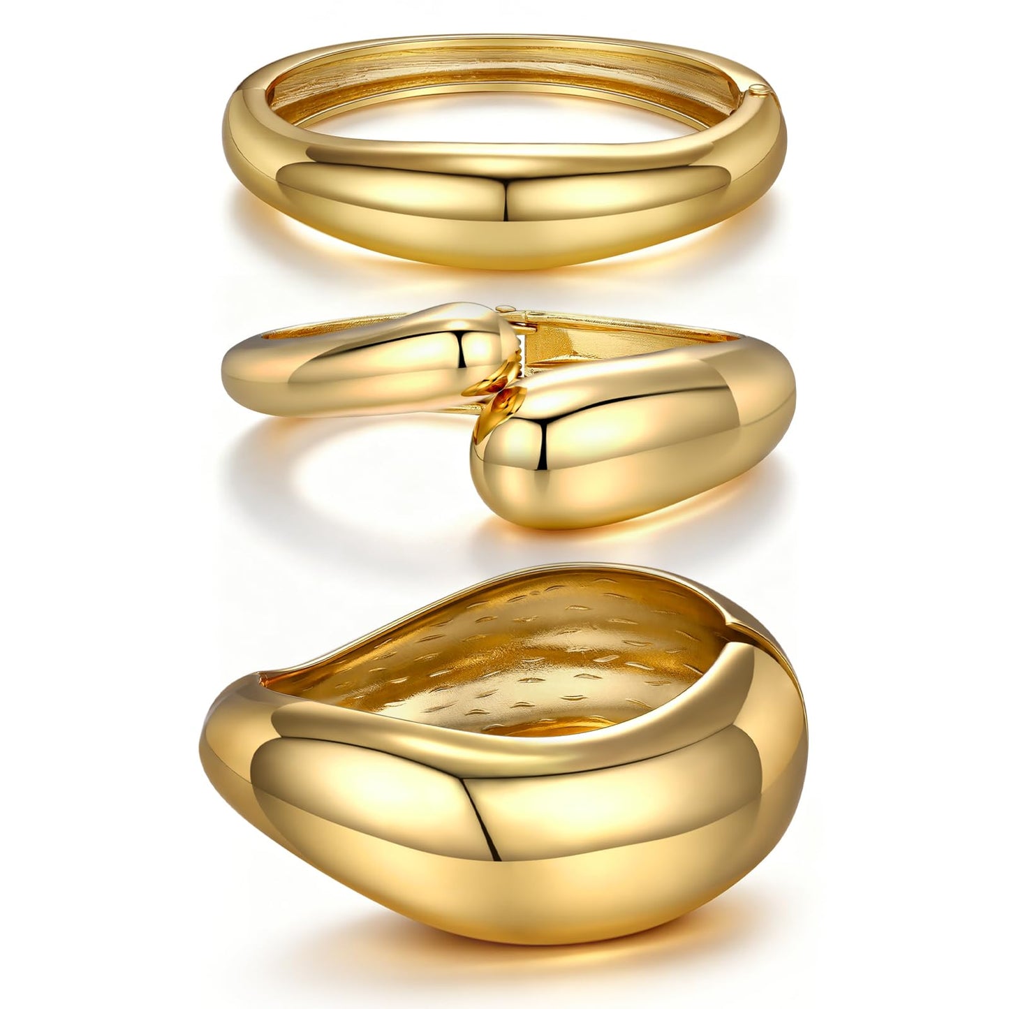 Chunky Gold Bangle Bracelets for Women Trendy 14K Gold Plated Cuff Bracelets Stack, Dainty Gold Bracelet Sets Non Tarnish Fashion Jewelry Gift