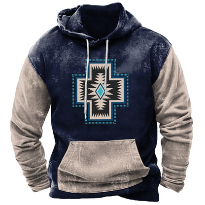 Men's Hooded Sweatshirt American Flag Print Long Sleeve Pullover Sweatshirt Vintage Tribal Aztec Graphic Hoodie Tops