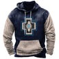 Men's Hooded Sweatshirt American Flag Print Long Sleeve Pullover Sweatshirt Vintage Tribal Aztec Graphic Hoodie Tops
