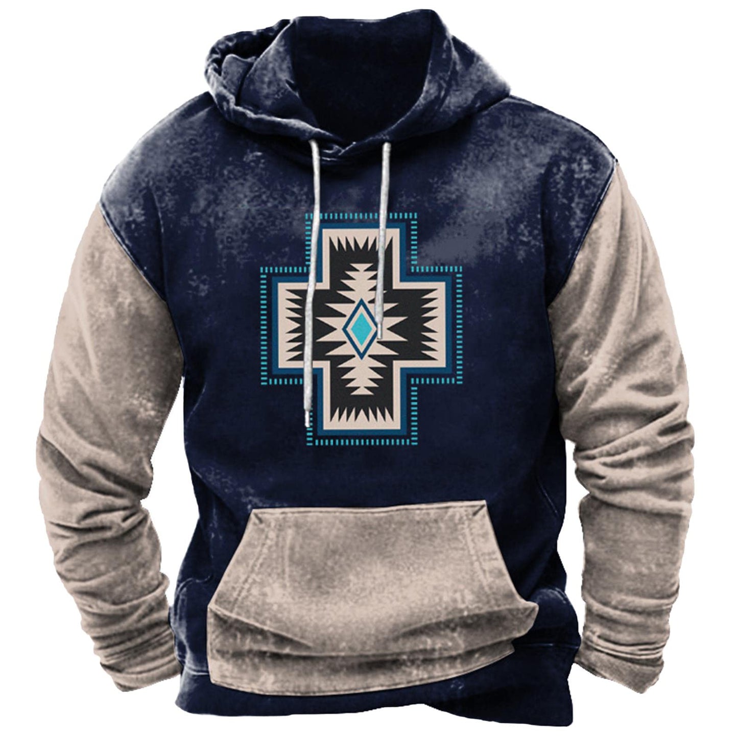 Men's Hooded Sweatshirt American Flag Print Long Sleeve Pullover Sweatshirt Vintage Tribal Aztec Graphic Hoodie Tops