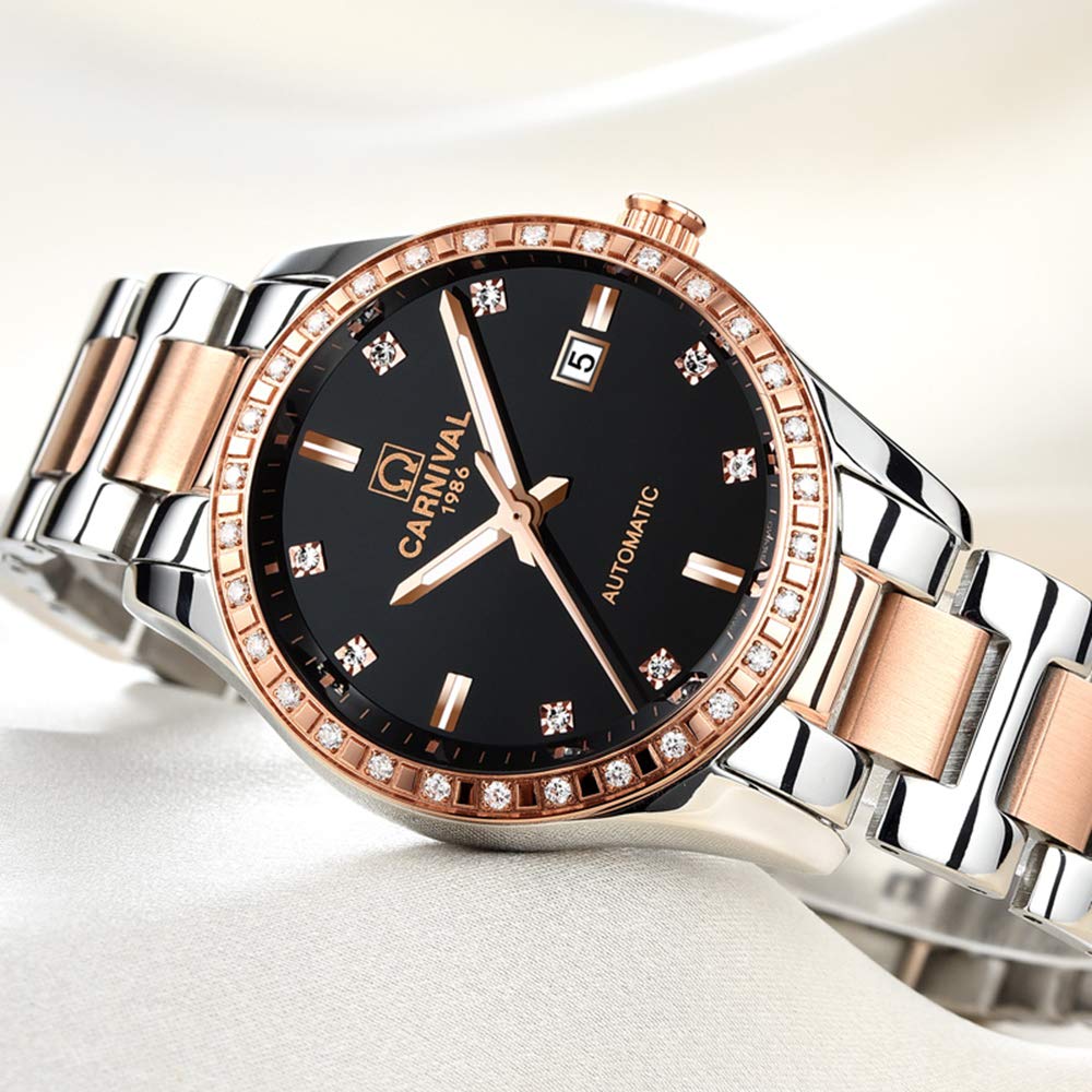 LOREO Women's Automatic Watch Diamond-Accented Dress Watch for Women Self-Winding Mechanical Watch with Sapphire Crystal Stainless Steel Two-Tone Bracelet 33MM Elegant Wrist Watch