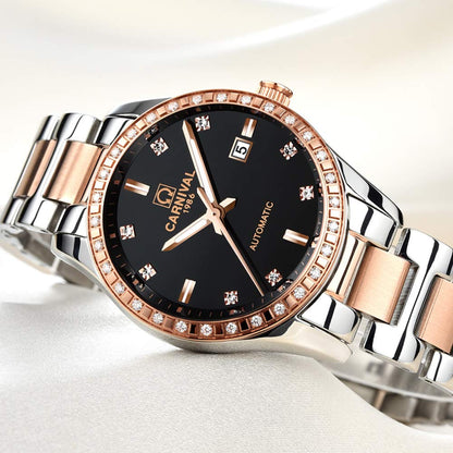 LOREO Women's Automatic Watch Diamond-Accented Dress Watch for Women Self-Winding Mechanical Watch with Sapphire Crystal Stainless Steel Two-Tone Bracelet 33MM Elegant Wrist Watch