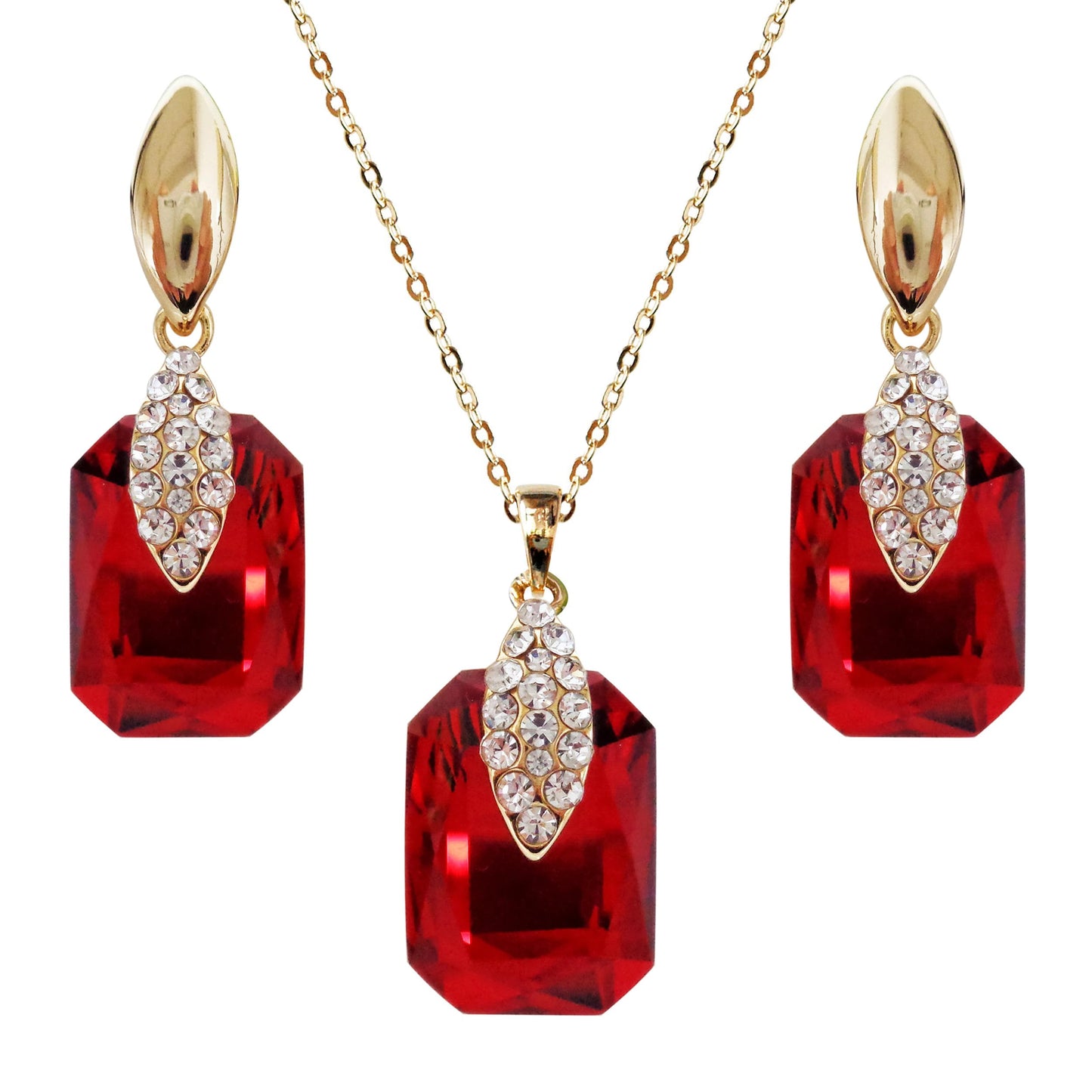 Navachi 18k Gold Plated Crystal Multicolor Square Shape Zircon Dangle Earrings And Neckalce Pendant Az4020-1 Jewelry set