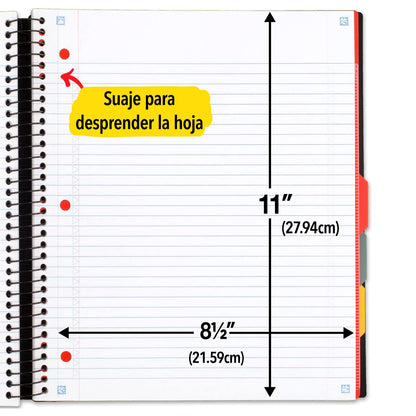 Five Star Advance Spiral Notebook + Study App, 5 Subject, College Ruled Paper, 8-1/2" x 11", 200 Sheets, Spiral Guard, Movable Tabbed Dividers, Black (73144)