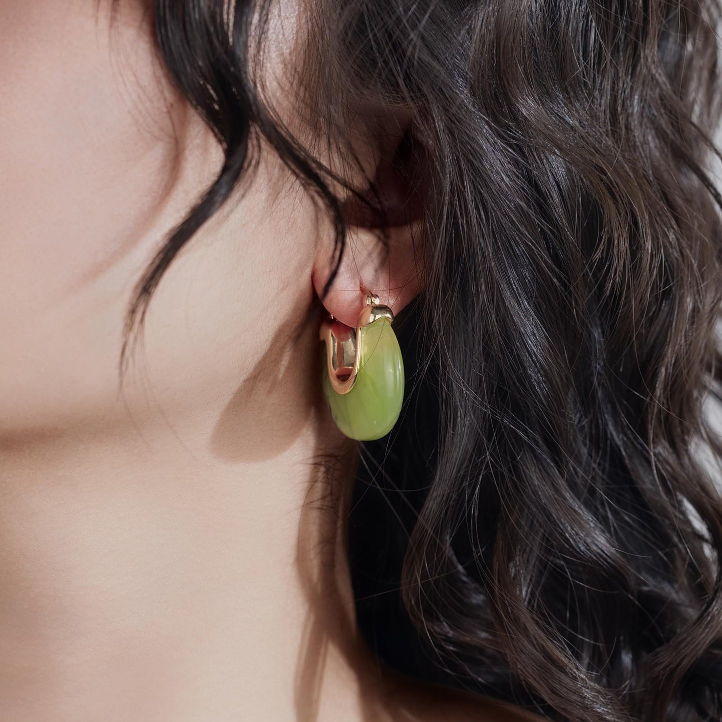 Chunky Gold Resin Hoop Earrings Leverback Statement Huggie Hoops Dangle Drop Dressy Earring Prom Festival Vacation Jewelry for Women