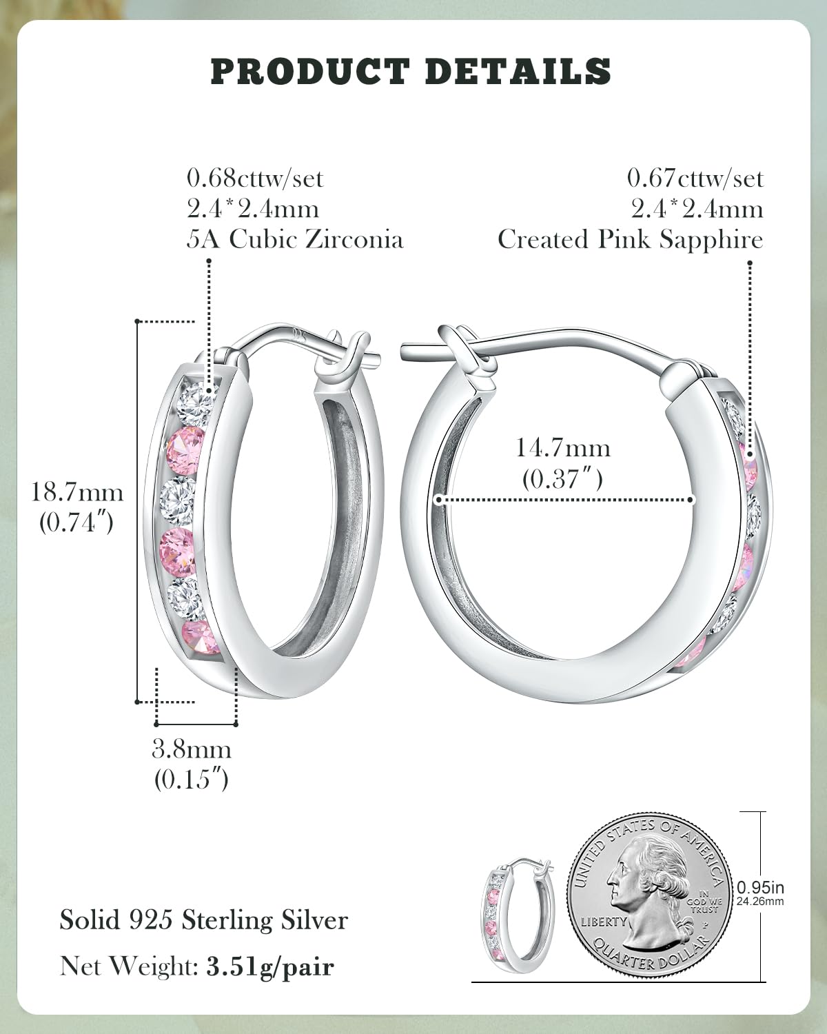 14K Gold Plated/925 Sterling Silver Birthstone Hoop Earrings for Women | 18mm Created Gemstone Hoops,Hypoallergenic and Lightweight,Birthday Mother's Day Jewelry(with Gift Box)