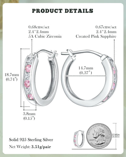 14K Gold Plated/925 Sterling Silver Birthstone Hoop Earrings for Women | 18mm Created Gemstone Hoops,Hypoallergenic and Lightweight,Birthday Mother's Day Jewelry(with Gift Box)