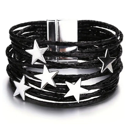 Fesciory Leather Wrap Bracelets for Women, Boho Western Layered Jewelry | Layered leather cuff bracelets, Easy on and off, Boho western style, Daily wear, Gift for women