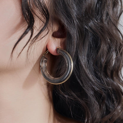 Chunky Gold Resin Hoop Earrings Leverback Statement Huggie Hoops Dangle Drop Dressy Earring Prom Festival Vacation Jewelry for Women
