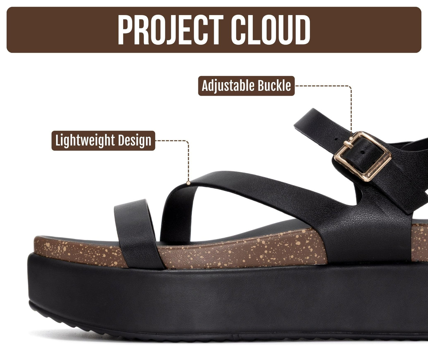 Project Cloud Adjustable Strap Platform Sandals Women Footwear (Mellow) | Plush & Soft Insole Wedge Sandals for Women; Water-Resistant Platform Sandals Women; Non-Slip and Lightweight Wedge Sandals