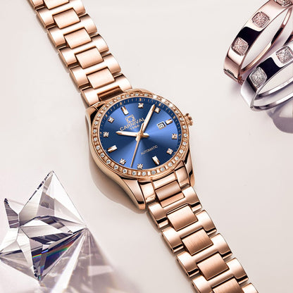 LOREO Women's Automatic Watch Diamond-Accented Dress Watch for Women Self-Winding Mechanical Watch with Sapphire Crystal Stainless Steel Two-Tone Bracelet 33MM Elegant Wrist Watch