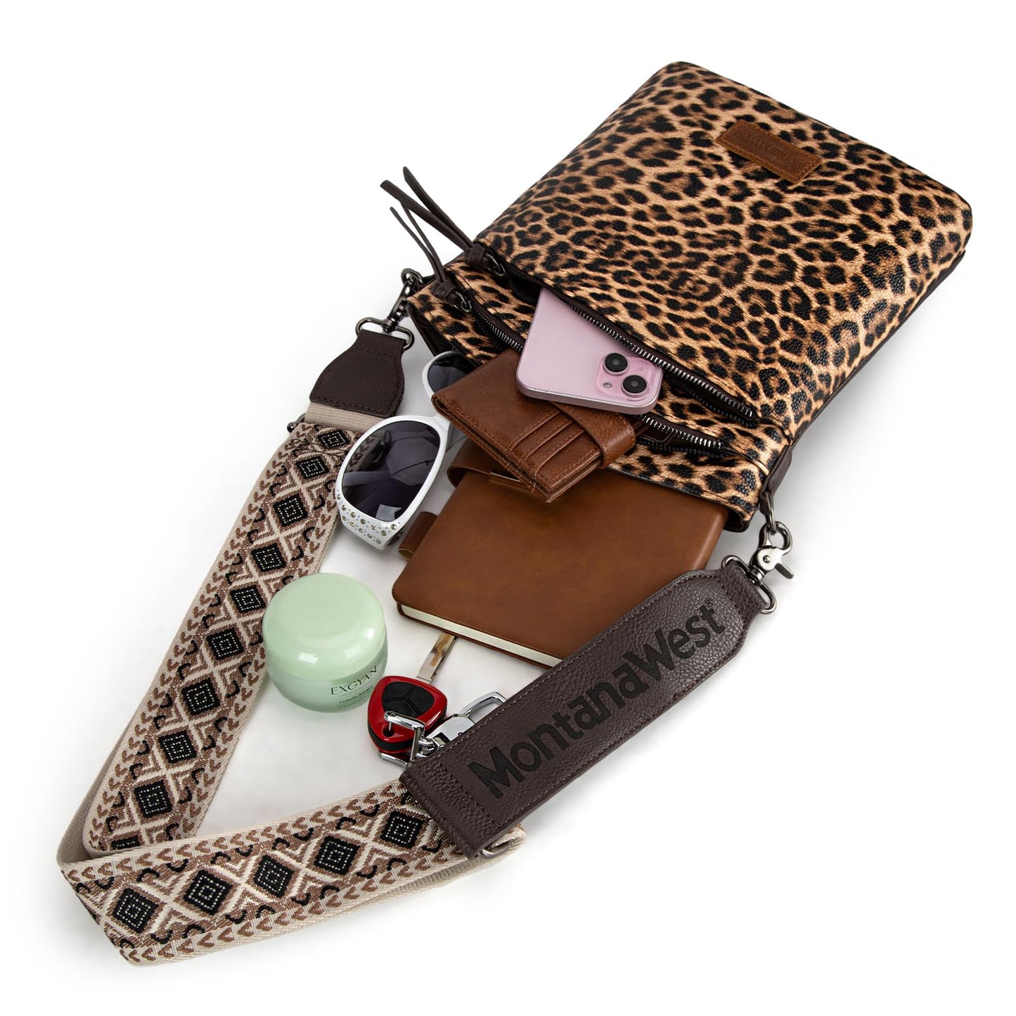 Montana West Multi Zip Pocket Crossbody Bag With Guitar Strap