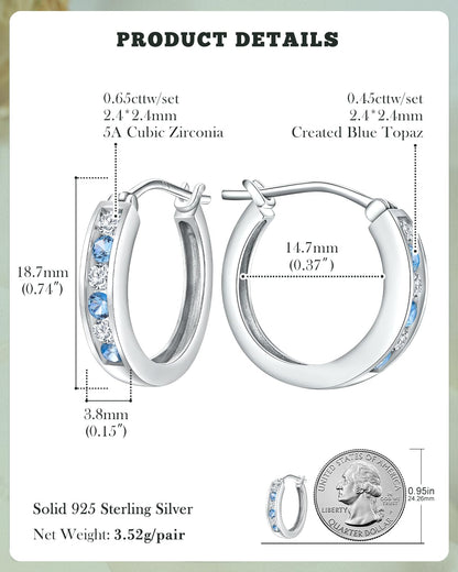 14K Gold Plated/925 Sterling Silver Birthstone Hoop Earrings for Women | 18mm Created Gemstone Hoops,Hypoallergenic and Lightweight,Birthday Mother's Day Jewelry(with Gift Box)
