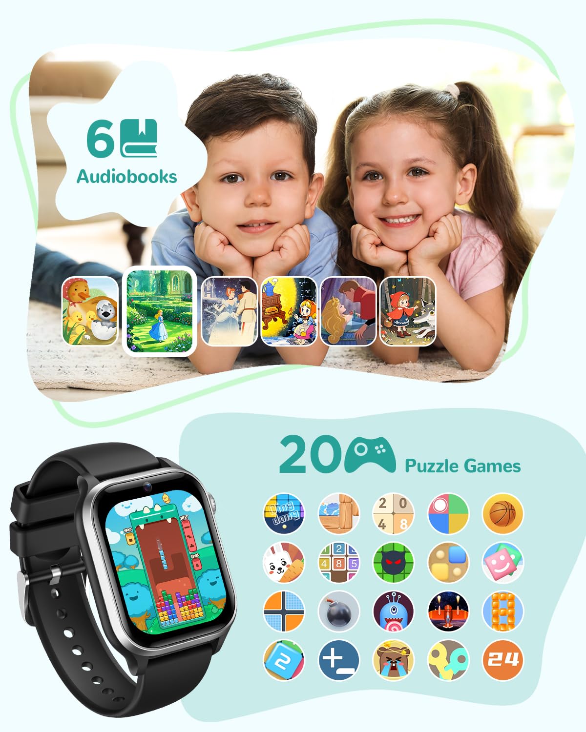 RUXINGX Kids Smart Watch No APP, 1.52" Smart Watch for Kids with Camera,Puzzle Games,Heart Rate, Sleep Monitor,Music Player,Pedometer,Fitness Trackers Smartwatch for Girls Boys Teens 3-12(Blue)