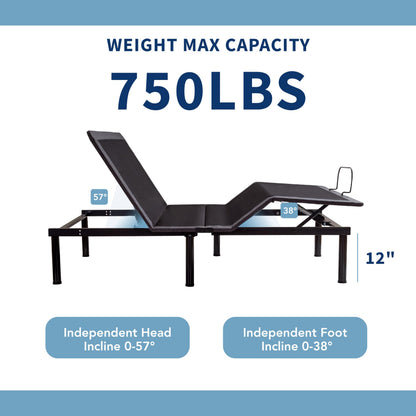 Dyonery Twin XL Adjustable Bed Base Frame with Wireless Remote + 12 Inch Twin XL Gel Memory Foam Mattress Bed in a Box, Head and Foot Incline, Zero Gravity, Fiberglass Free, 80" × 38"