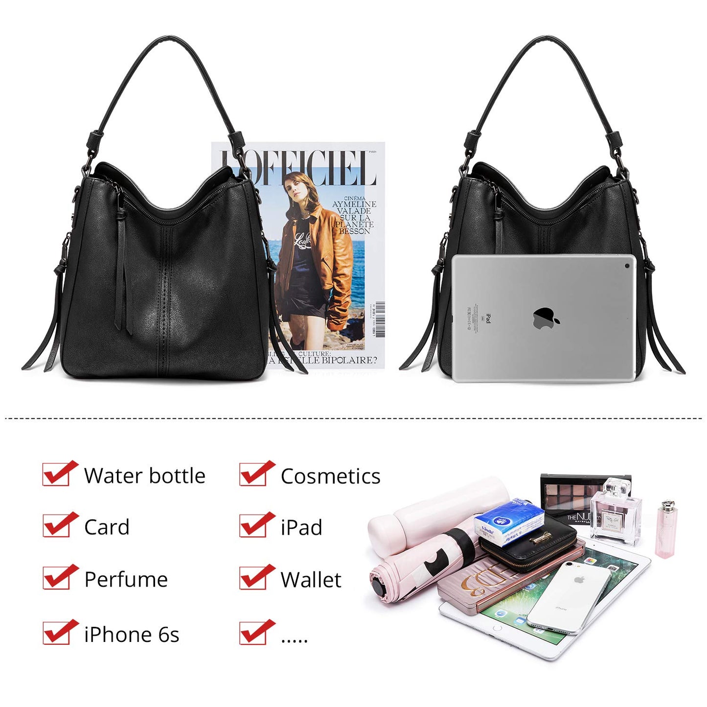 Realer Hobo Crossbody Bags for Women Designer Faux Leather Hobo Handbags Retro Large Size Shoulder Bag Bucket Purse