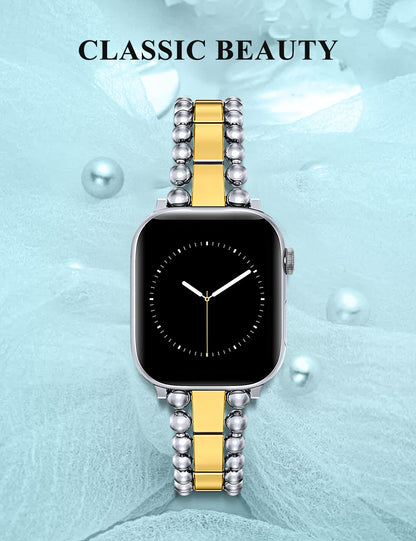 TOYOUTHS Beaded Bracelet Compatible with Apple Watch Bands 38/40/41/42/44/45/46/49mm Women, Dressy Fancy Stainless Steel Metal Elegant Jewelry Strap for iWatch Series 11 10 9 8 7 6 5 4 Ultra/SE 3 2 1