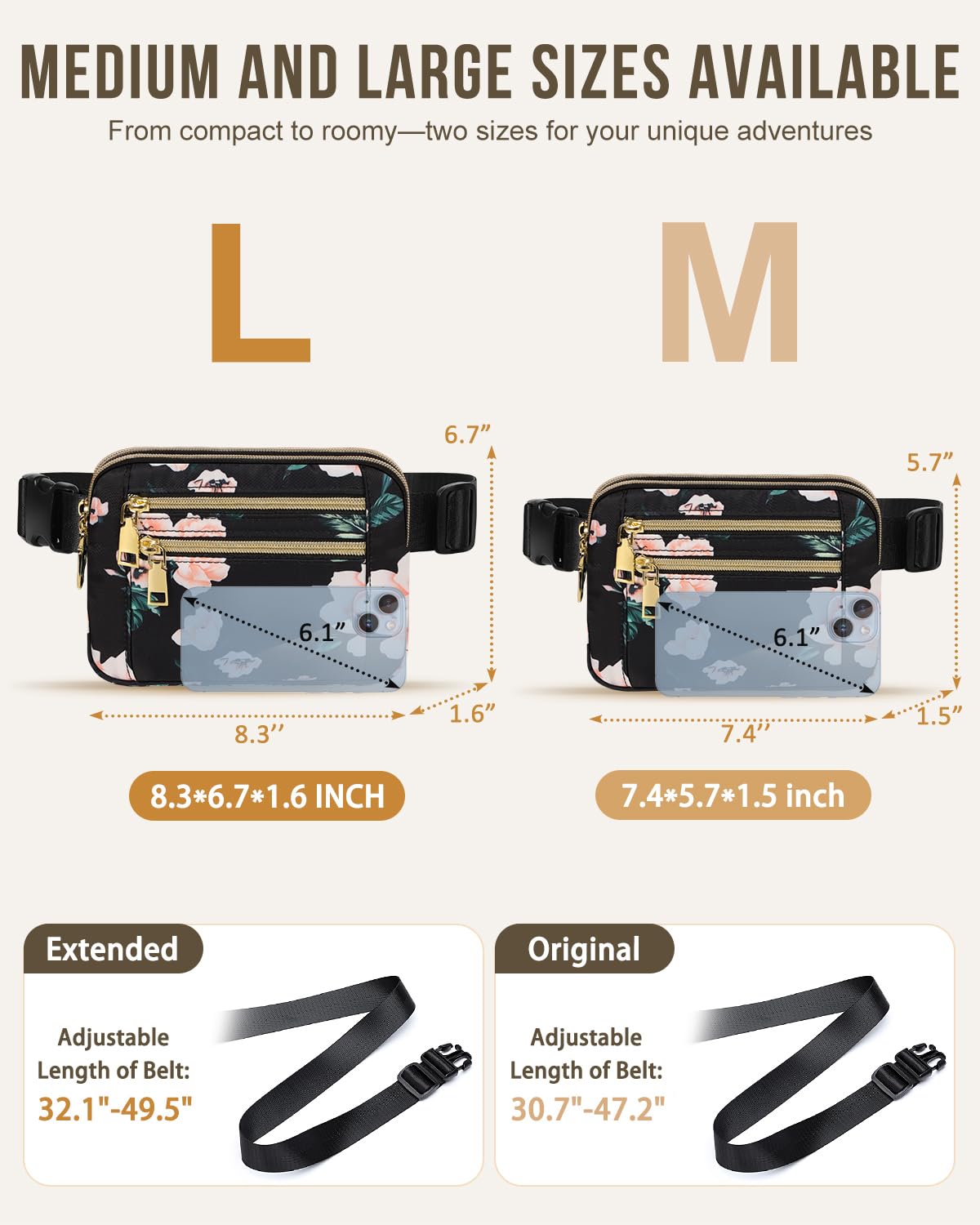 Capolo Fanny Packs for Women Fashion Waist Packs Bag with Adjustable Strap and 4 Zipper Pockets Waterproof Everywhere Crossbody Belt Bag for Workout Running Travelling(Black)