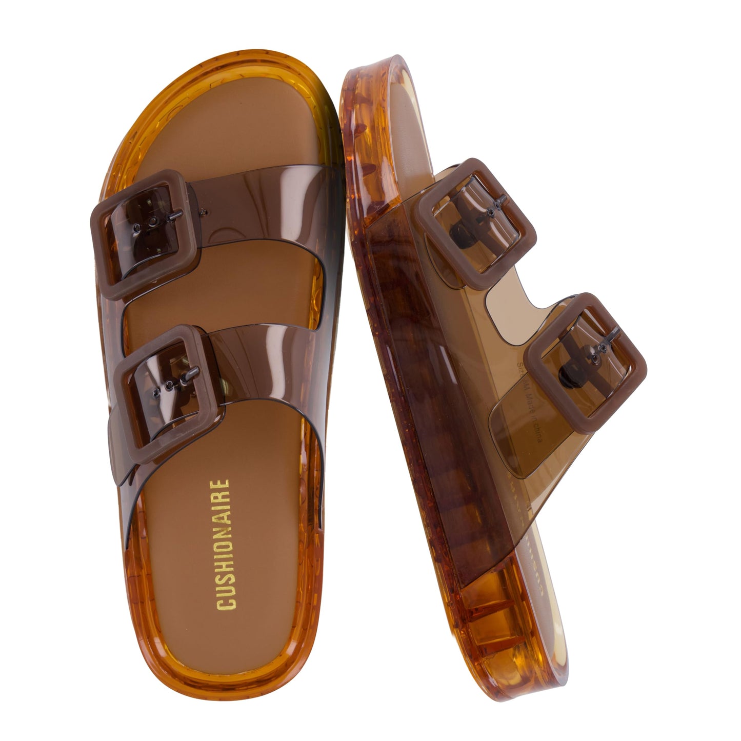 CUSHIONAIRE Pool Slides for Women Water Resistant Double Buckle Adjustable Slip-On Womens Sandals for Beach Shower Casual Wear
