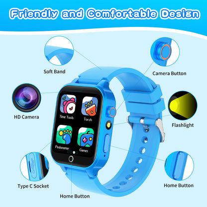 Kids Smart Watch Gift for Girls Age 5-12, 39 Games HD Touch Screen Watches with Video Camera Music Player Pedometer Flashlight 12/24 hr Educational Toys Birthday Gifts for Girls Ages 7 8 9 10
