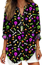 Womens Bohemian Print Tunic Top Cotton Blend V Neck Long Sleeve Loose Fit Casual Blouse for Summer Beach Vacation