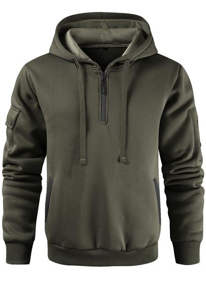 Leidowei Men's Hoodies Casual Pullover Hooded Sweatshirt Long Sleeve Quarter Zip Hoody Tops With Kangaroo Pocket