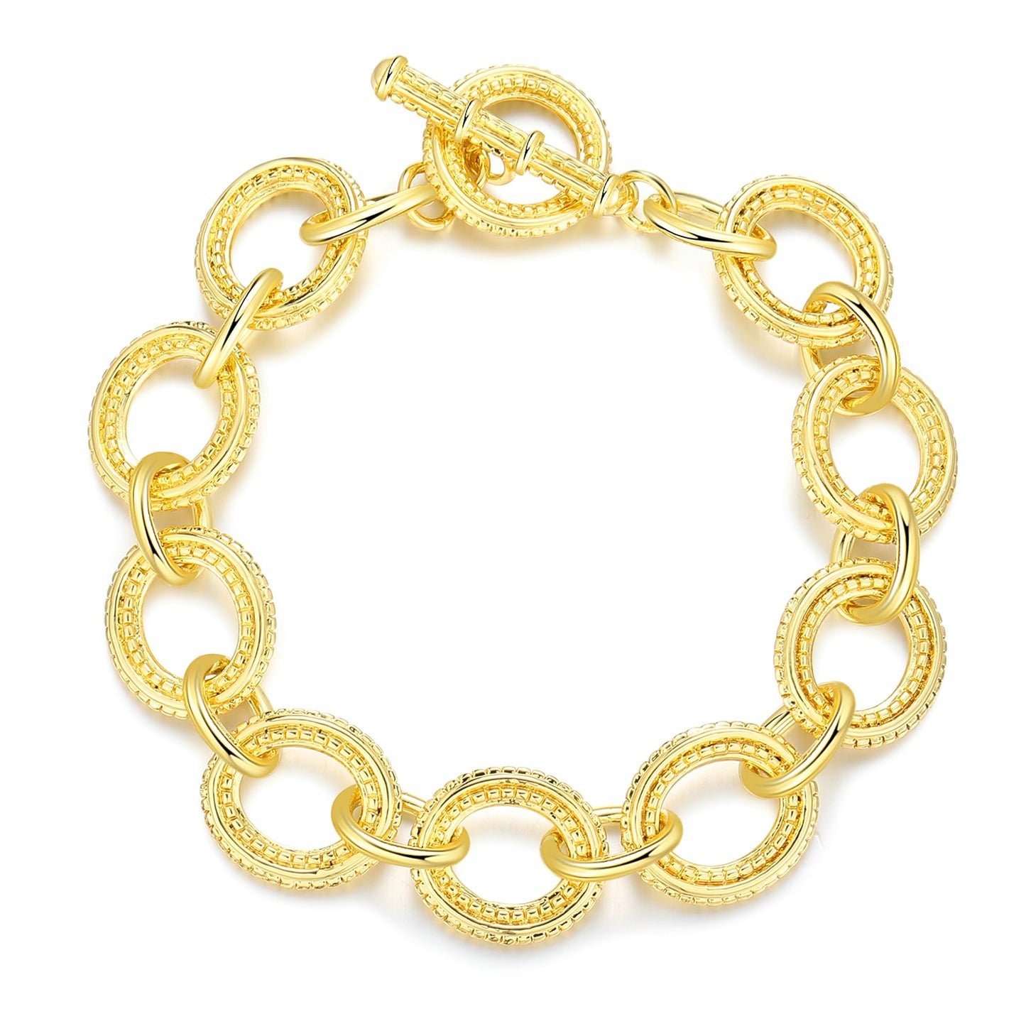 Mytys Chunky Chain Link Bracelet Two-Tone Mixed Metal Textured Toggle Clasp Statement Bangle Bracelet Jewelry for Women Fashion